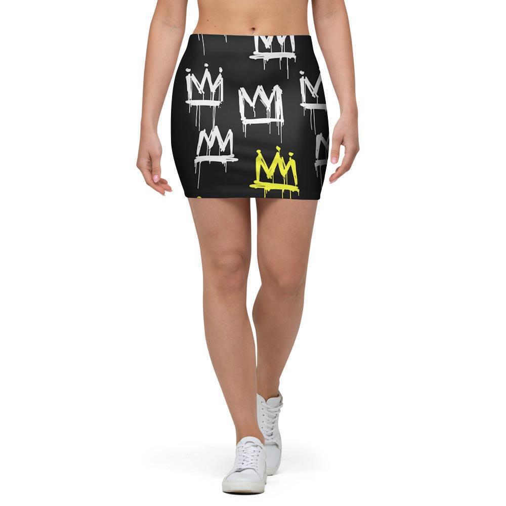 Graffiti Hiphop White And Yellow Crown Print Mini Skirt-grizzshop