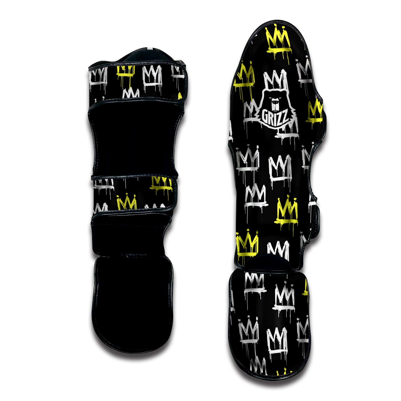 Graffiti Hiphop White And Yellow Crown Print Muay Thai Shin Guard-grizzshop