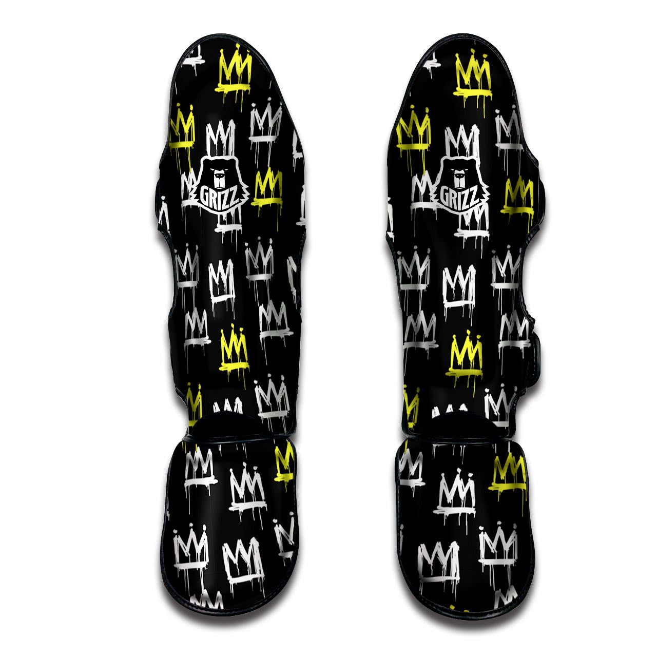 Graffiti Hiphop White And Yellow Crown Print Muay Thai Shin Guard-grizzshop