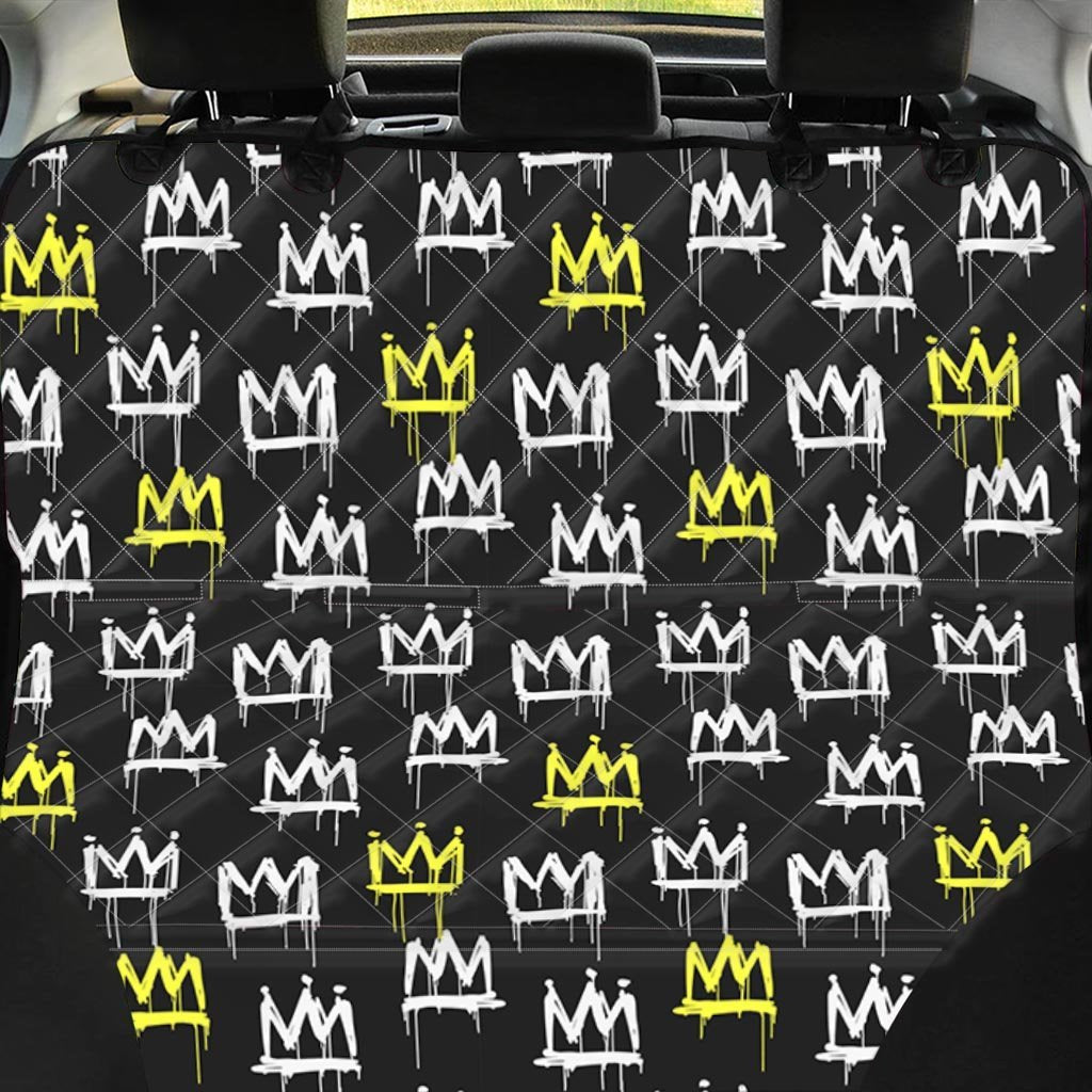 Graffiti Hiphop White And Yellow Crown Print Pet Car Seat Cover-grizzshop