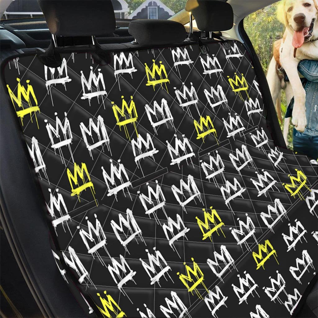 Graffiti Hiphop White And Yellow Crown Print Pet Car Seat Cover-grizzshop