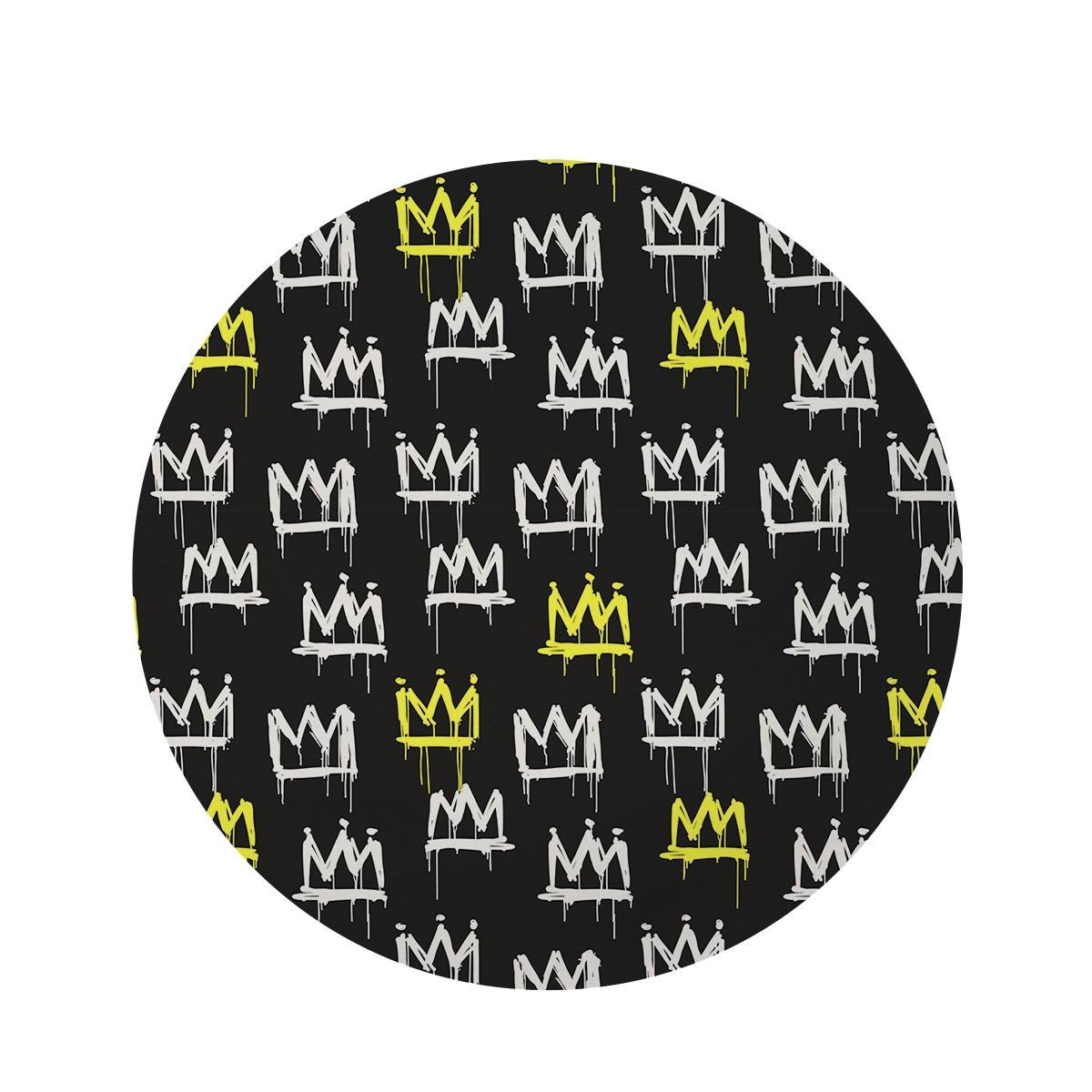 Graffiti Hiphop White And Yellow Crown Print Round Rug-grizzshop