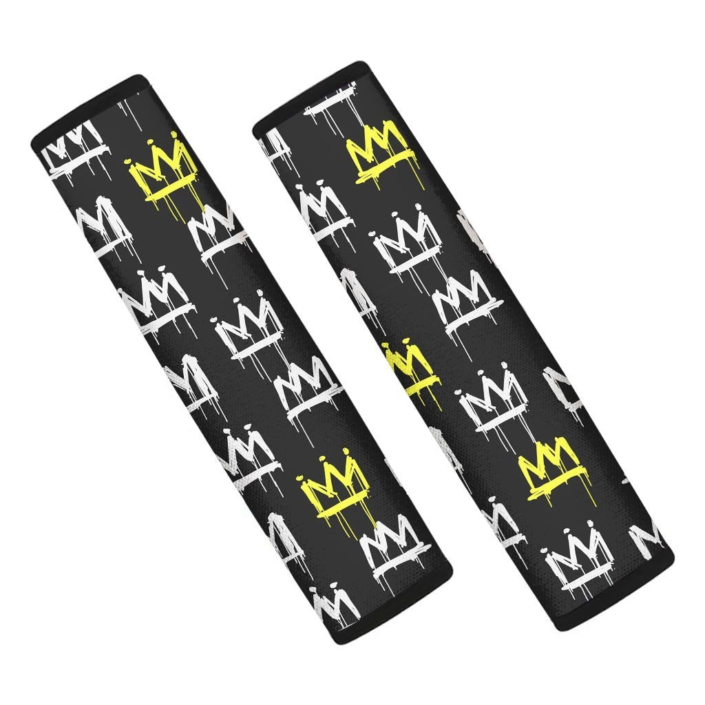 Graffiti Hiphop White And Yellow Crown Print Seat Belt Cover-grizzshop