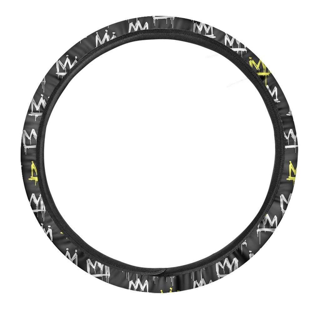 Graffiti Hiphop White And Yellow Crown Print Steering Wheel Cover-grizzshop