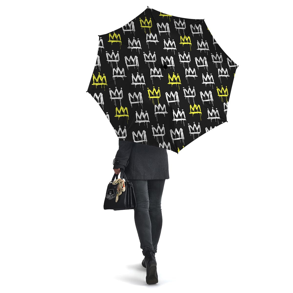 Graffiti Hiphop White And Yellow Crown Print Umbrella-grizzshop