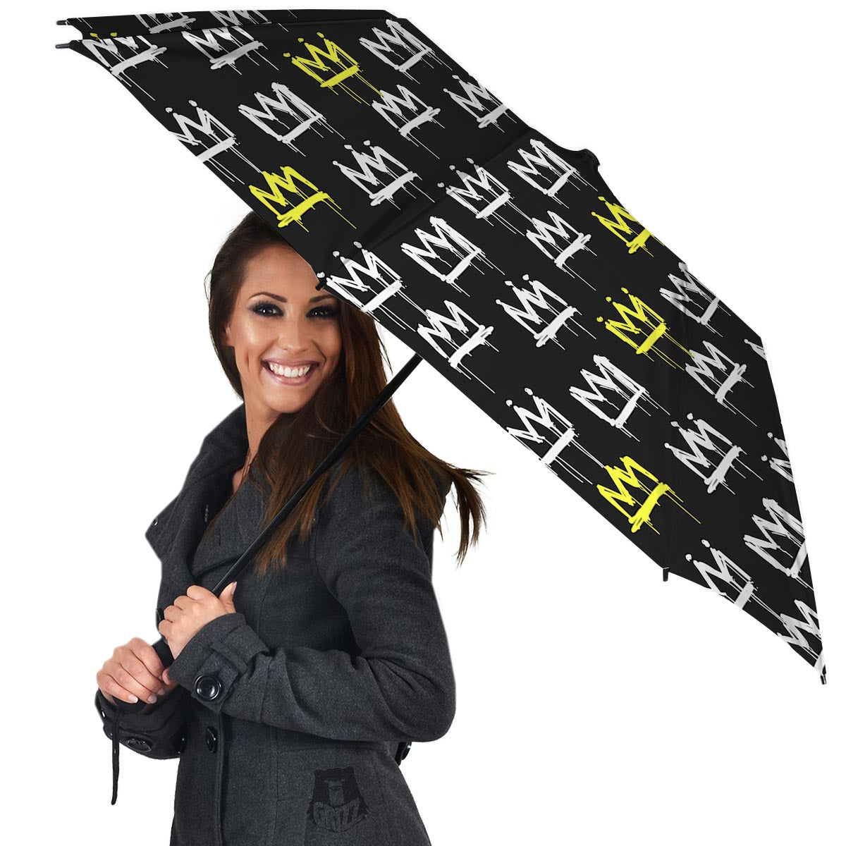 Graffiti Hiphop White And Yellow Crown Print Umbrella-grizzshop