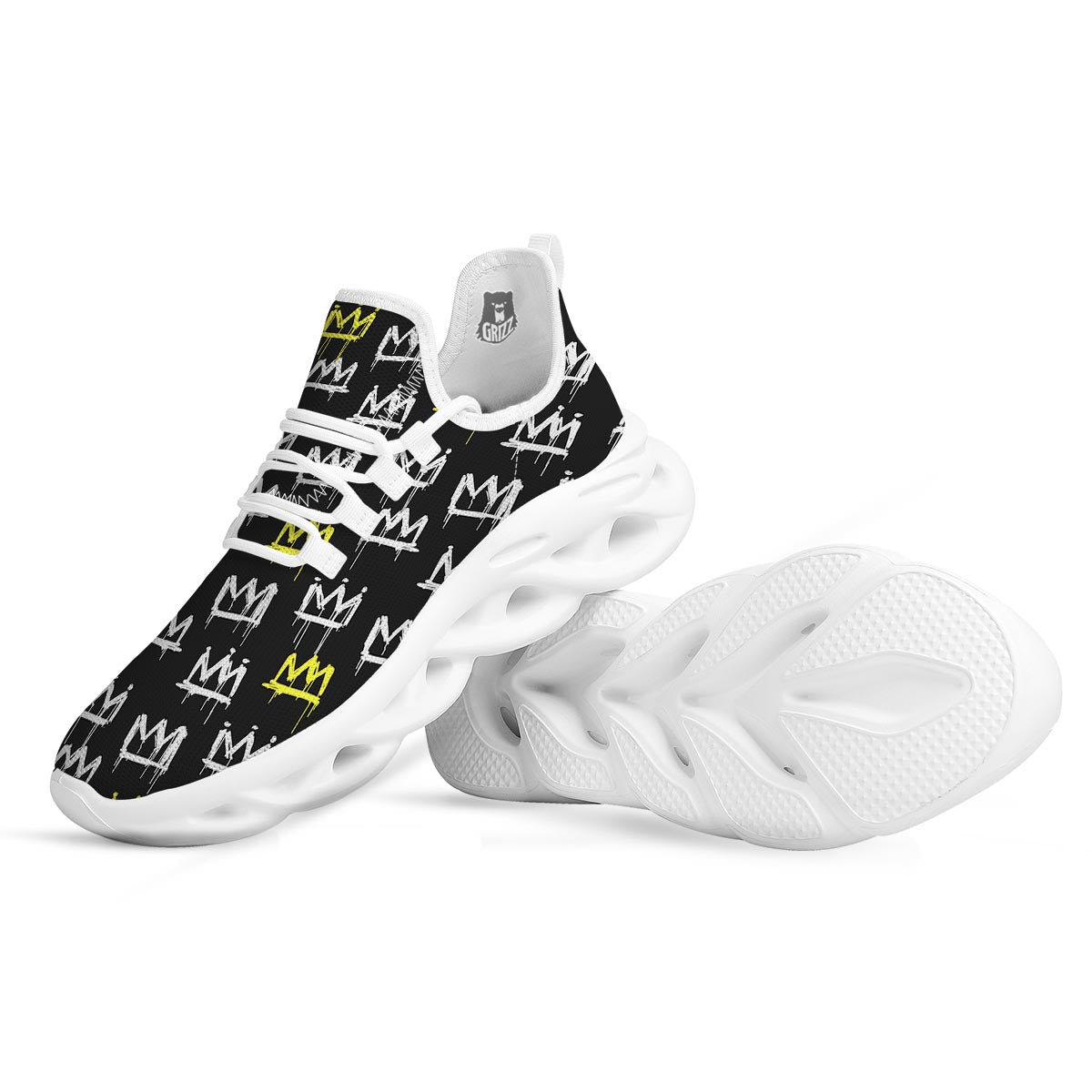 Graffiti Hiphop White And Yellow Crown Print White Running Shoes-grizzshop