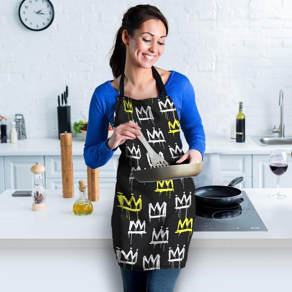 Graffiti Hiphop White And Yellow Crown Print Women's Apron-grizzshop