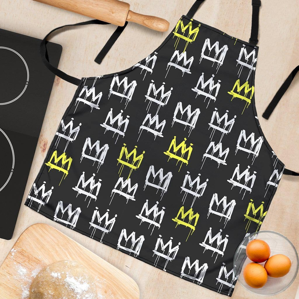 Graffiti Hiphop White And Yellow Crown Print Women's Apron-grizzshop