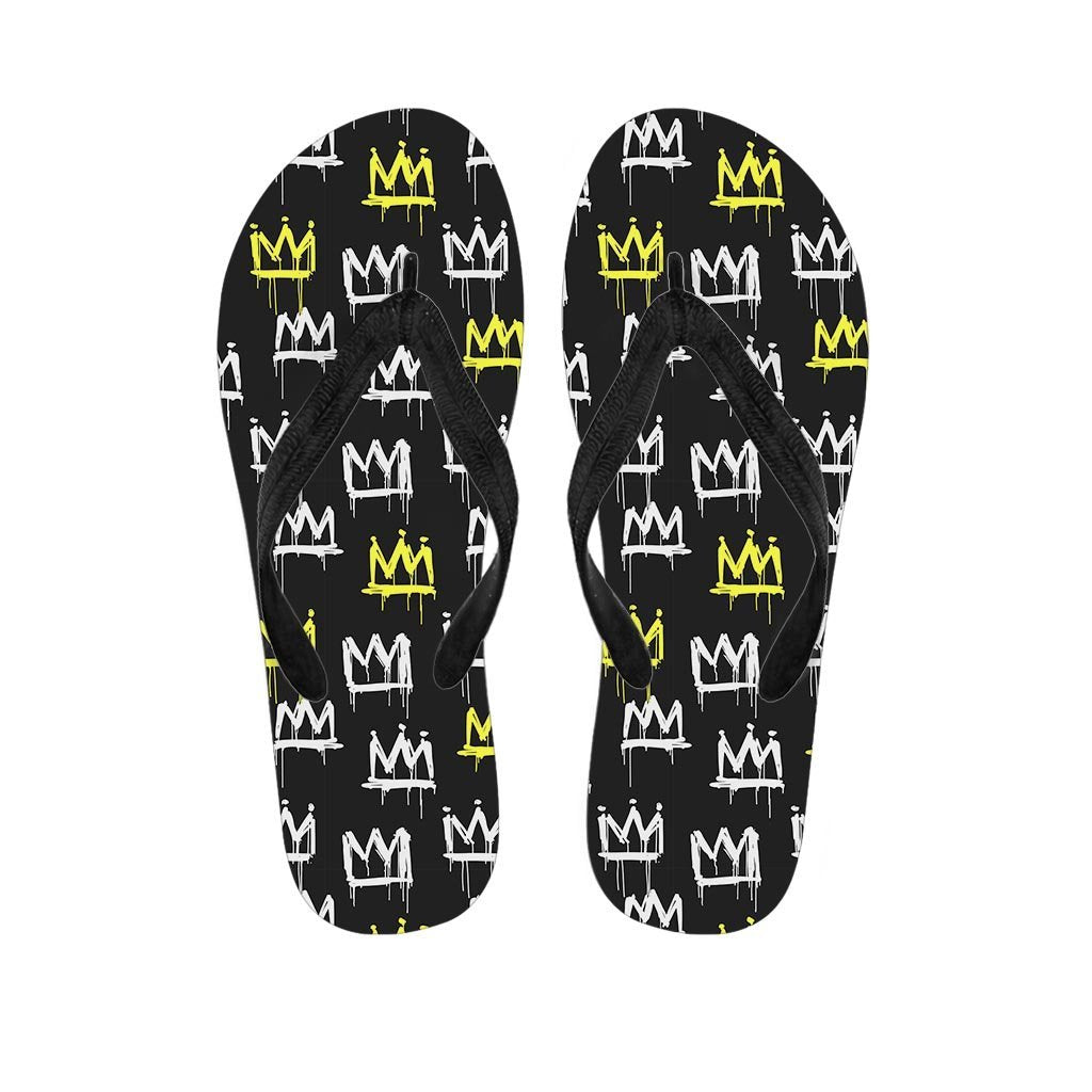 Graffiti Hiphop White And Yellow Crown Print Women's Flip Flops-grizzshop