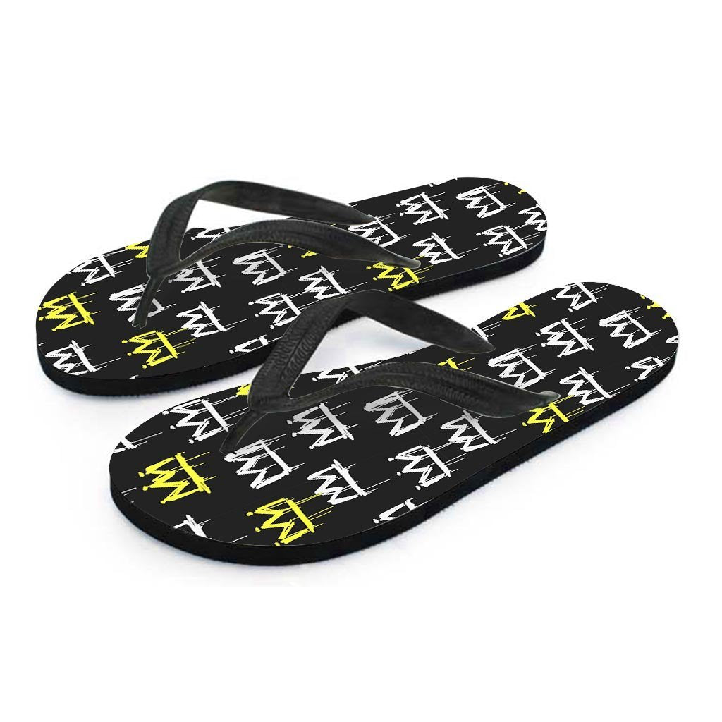 Graffiti Hiphop White And Yellow Crown Print Women's Flip Flops-grizzshop