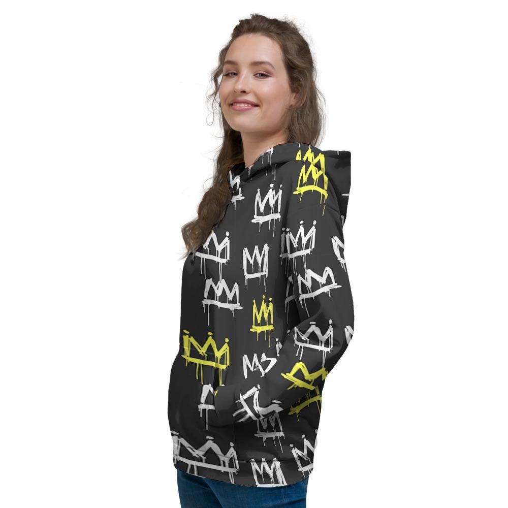 Graffiti Hiphop White And Yellow Crown Print Women's Hoodie-grizzshop