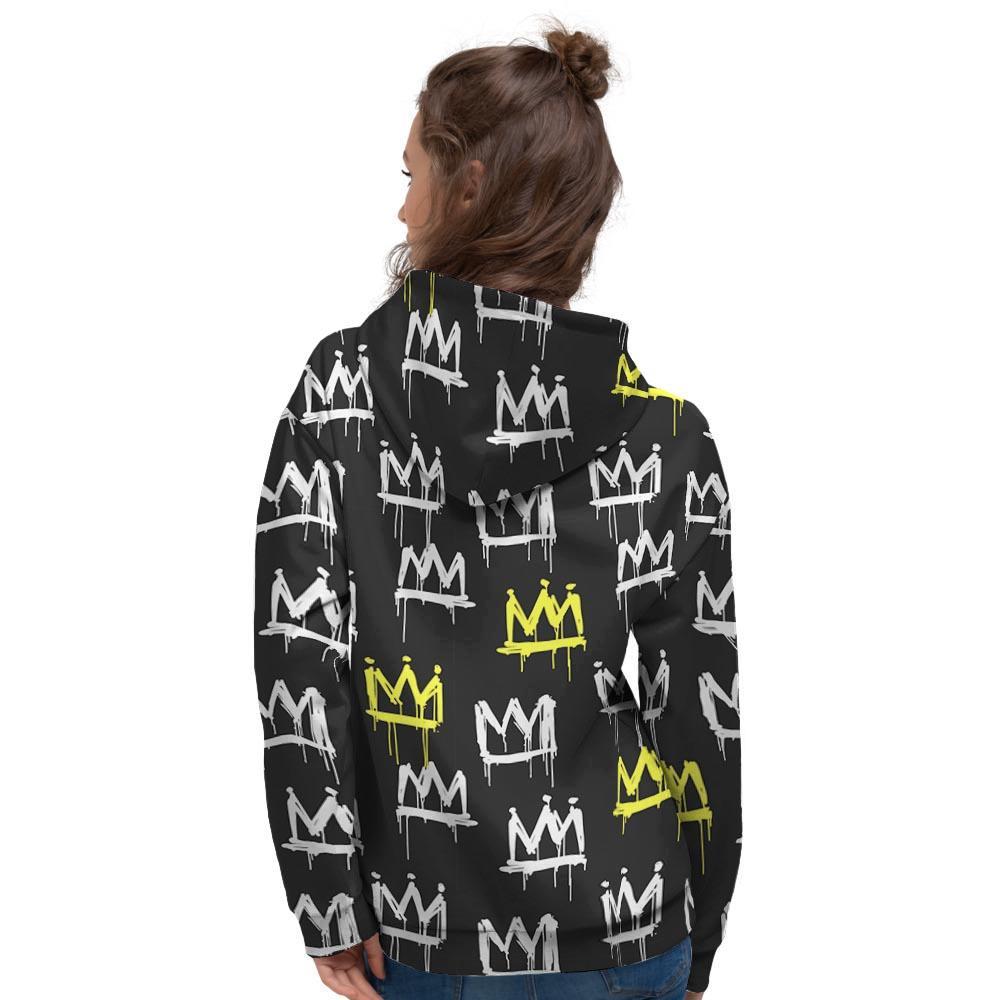 Graffiti Hiphop White And Yellow Crown Print Women's Hoodie-grizzshop