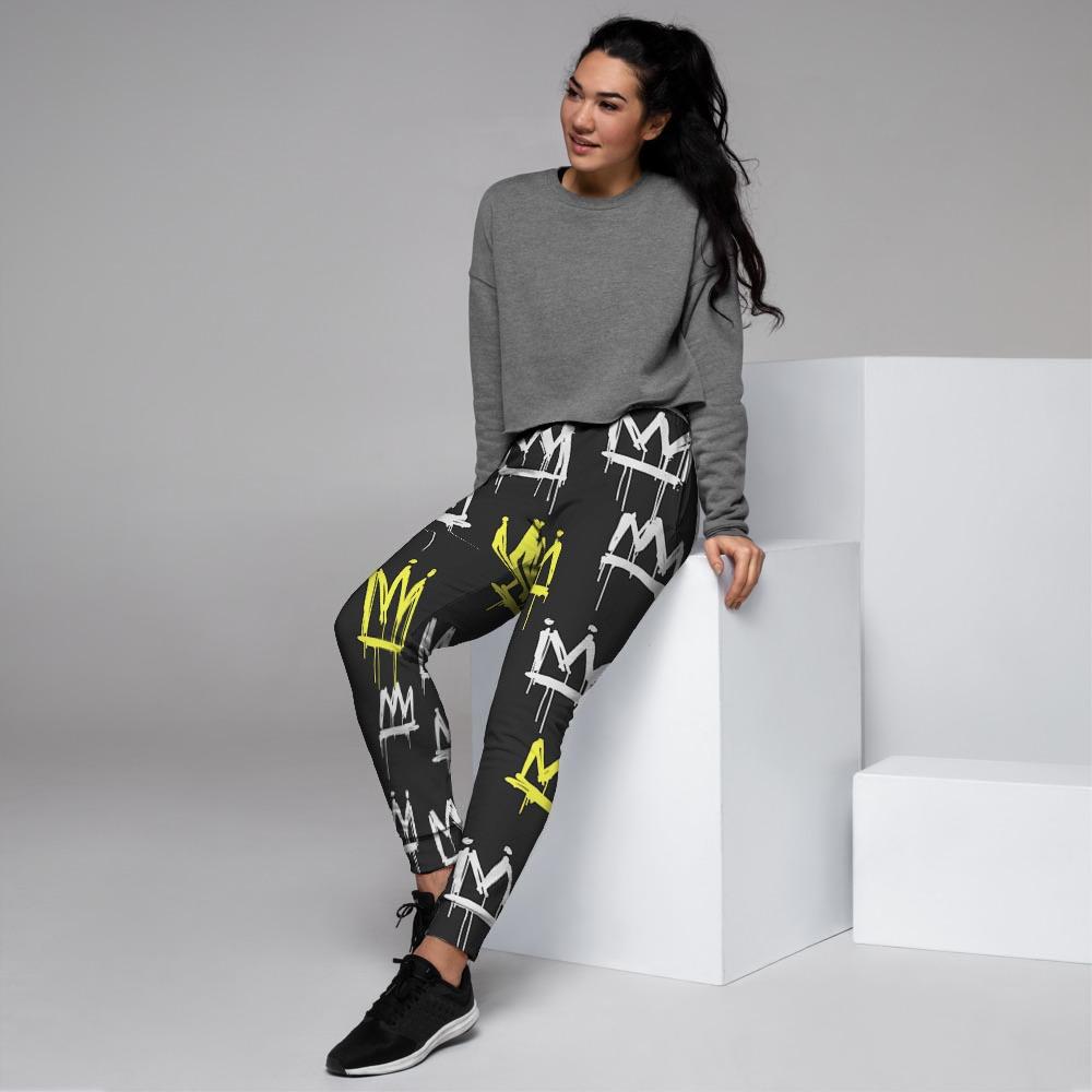 Graffiti Hiphop White And Yellow Crown Print Women's Joggers-grizzshop