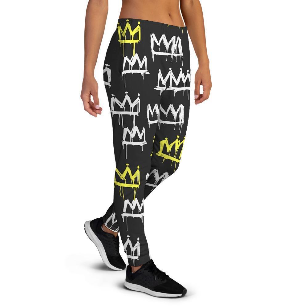 Graffiti Hiphop White And Yellow Crown Print Women's Joggers-grizzshop