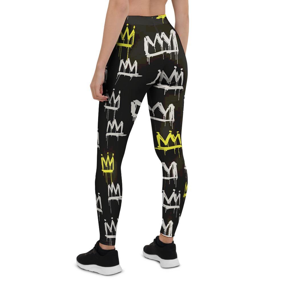 Graffiti Hiphop White And Yellow Crown Print Women's Leggings-grizzshop