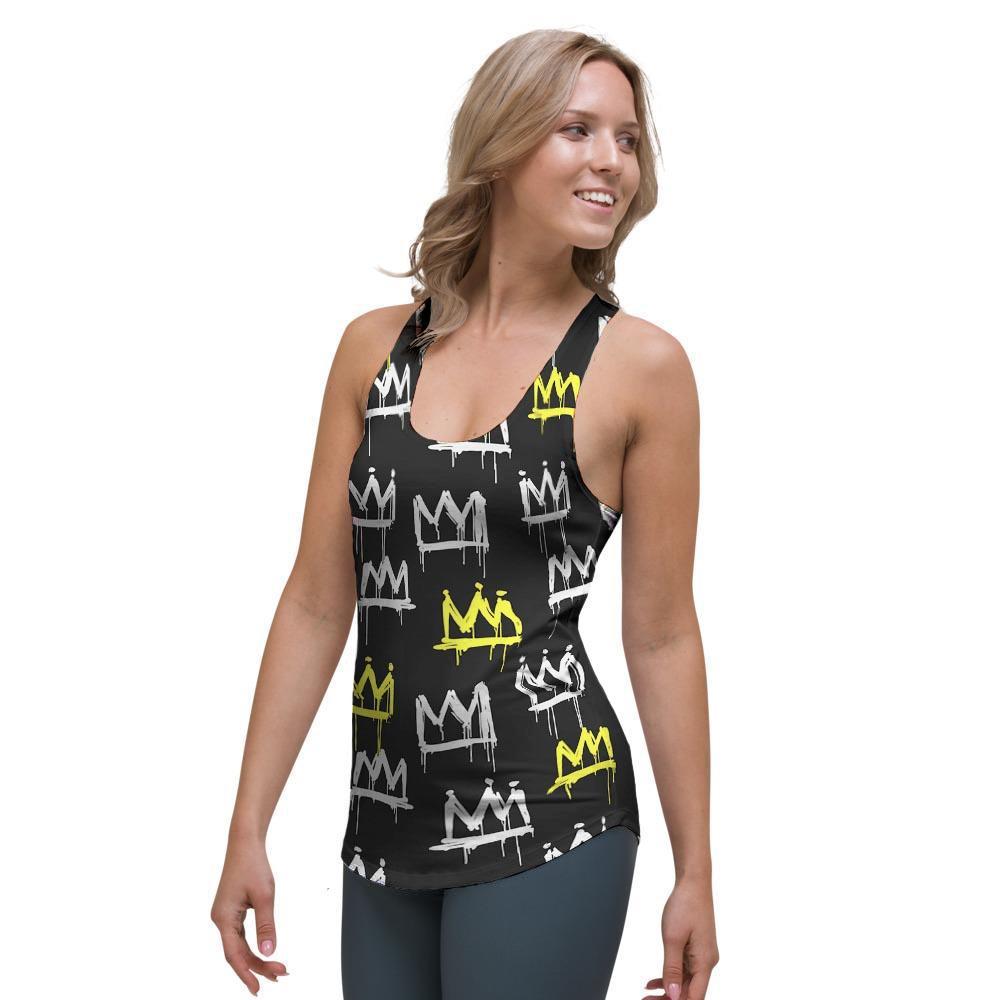 Graffiti Hiphop White And Yellow Crown Print Women's Racerback Tank Top-grizzshop