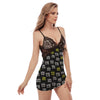 Graffiti Hiphop White And Yellow Crown Print Women's Sexy Night Dress-grizzshop