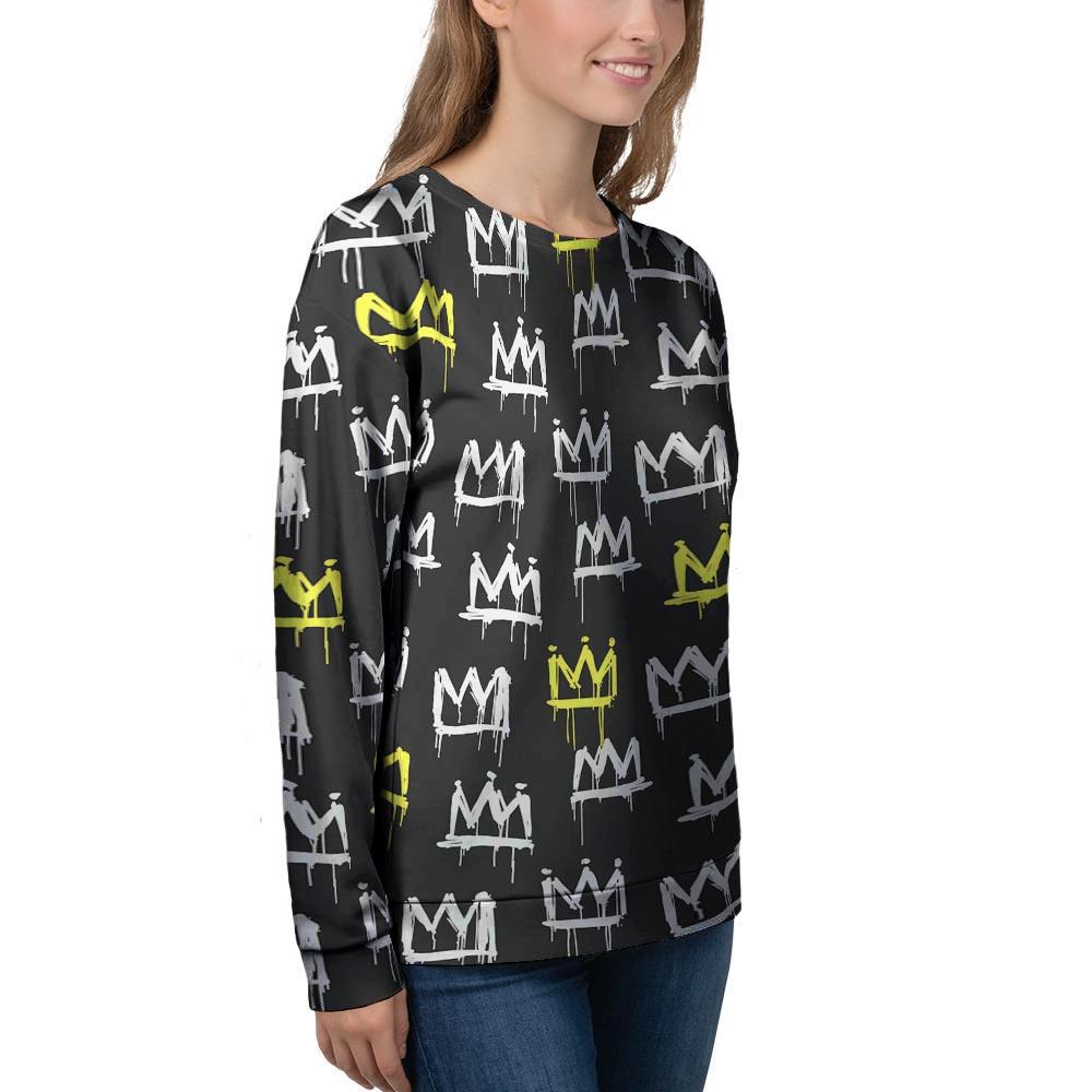 Graffiti Hiphop White And Yellow Crown Print Women's Sweatshirt-grizzshop