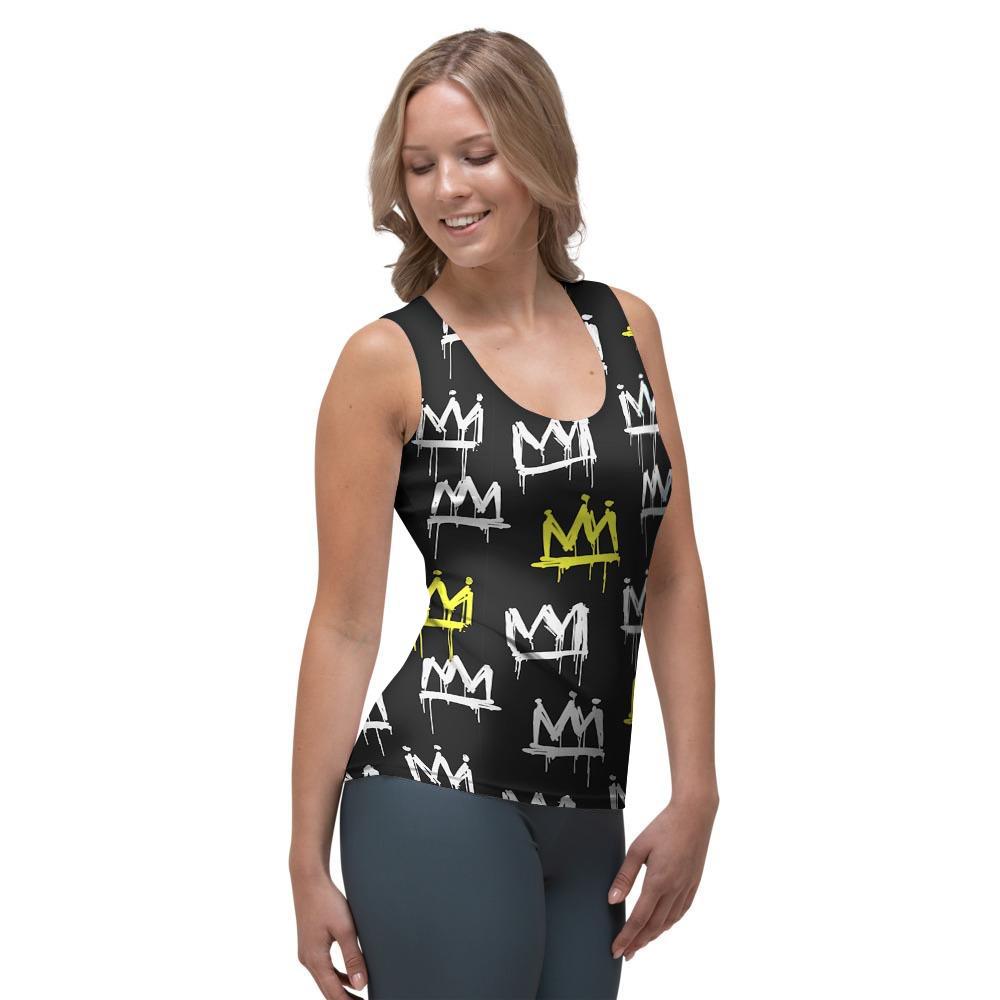 Graffiti Hiphop White And Yellow Crown Print Women's Tank Top-grizzshop