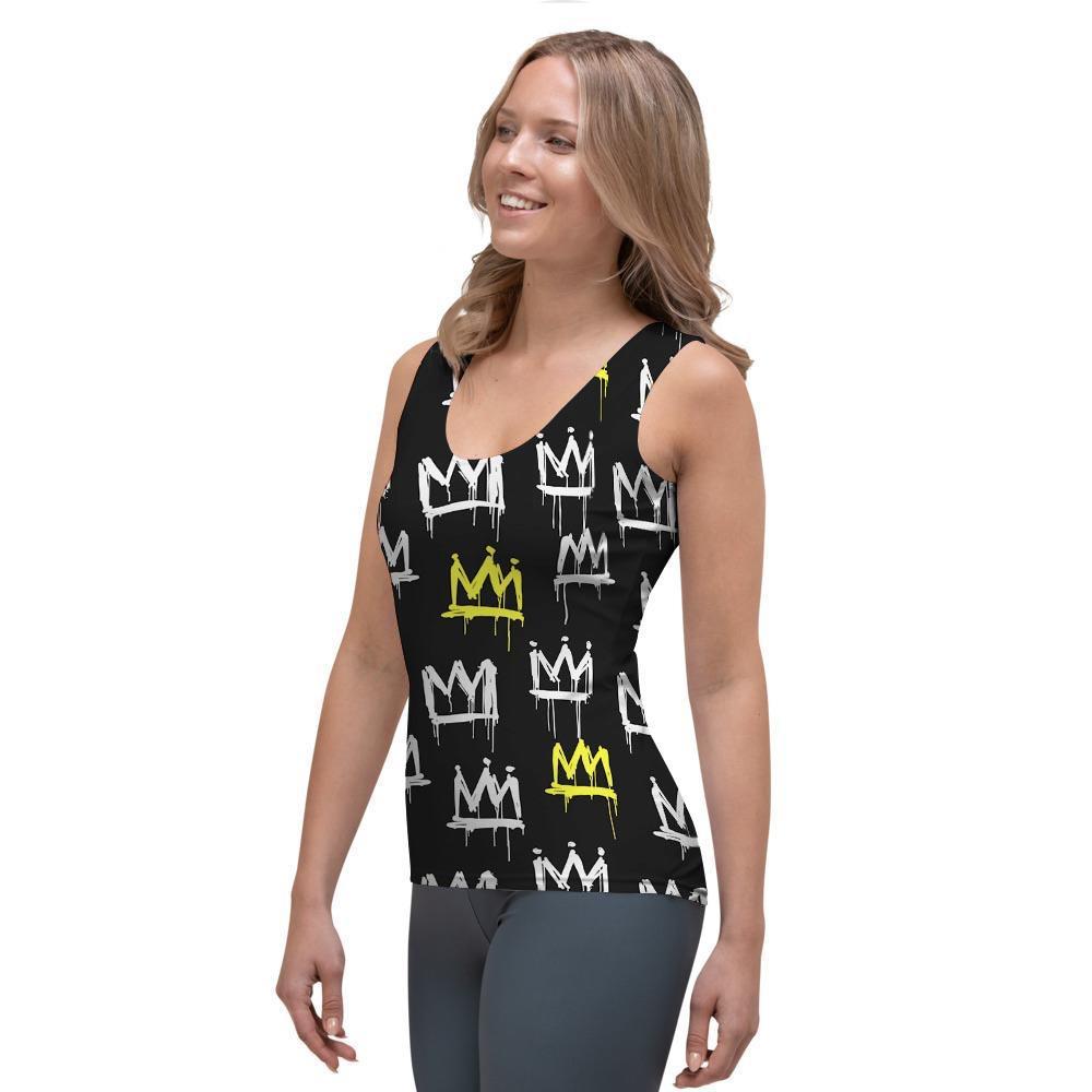 Graffiti Hiphop White And Yellow Crown Print Women's Tank Top-grizzshop