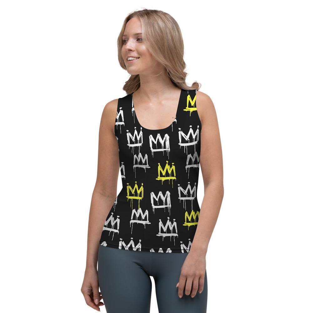 Graffiti Hiphop White And Yellow Crown Print Women's Tank Top-grizzshop