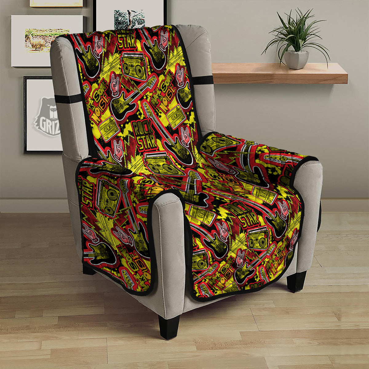 Graffiti Music Rock Star Print Pattern Armchair Protector-grizzshop