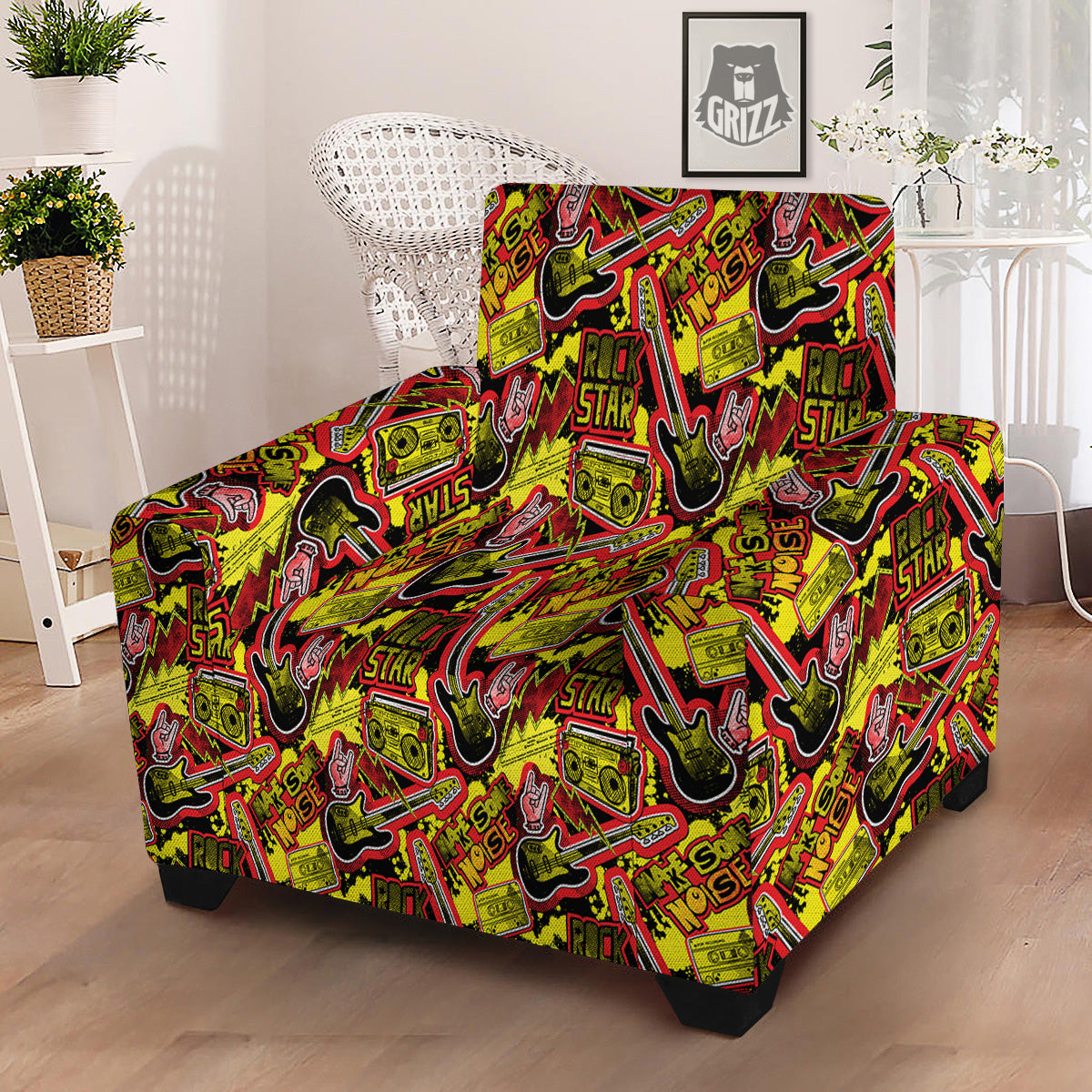 Graffiti Music Rock Star Print Pattern Armchair Slipcover-grizzshop