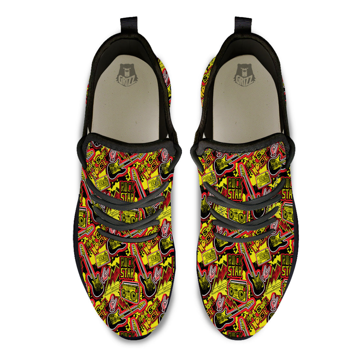 Graffiti Music Rock Star Print Pattern Black Athletic Shoes-grizzshop