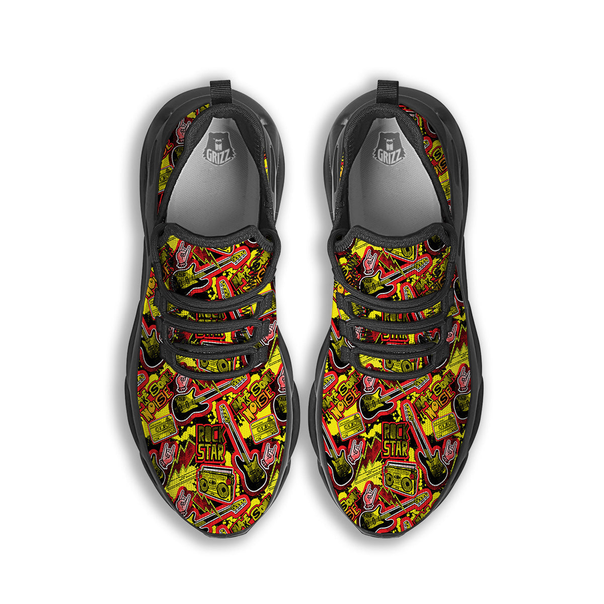 Graffiti Music Rock Star Print Pattern Black Running Shoes-grizzshop