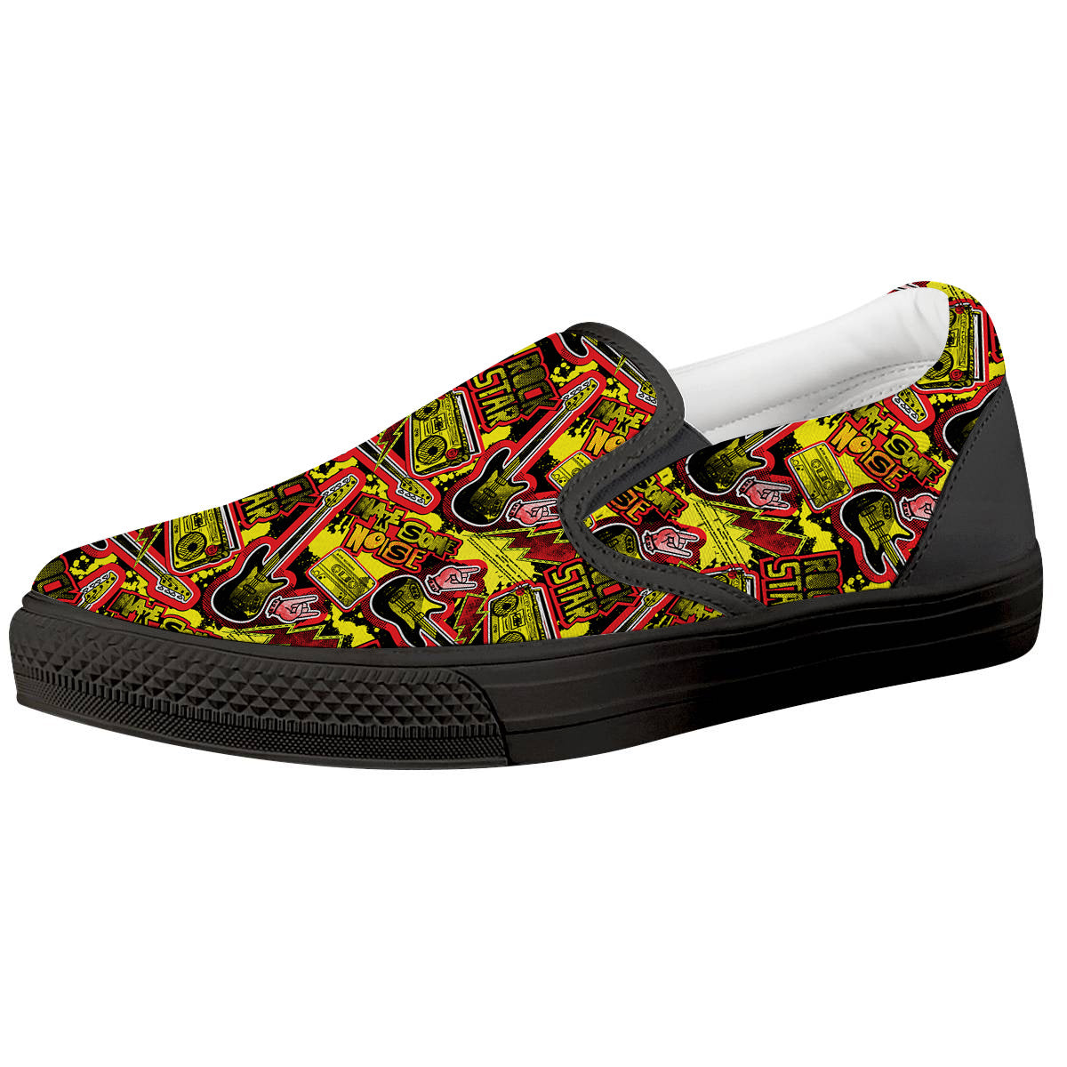 Graffiti Music Rock Star Print Pattern Black Slip On Shoes-grizzshop