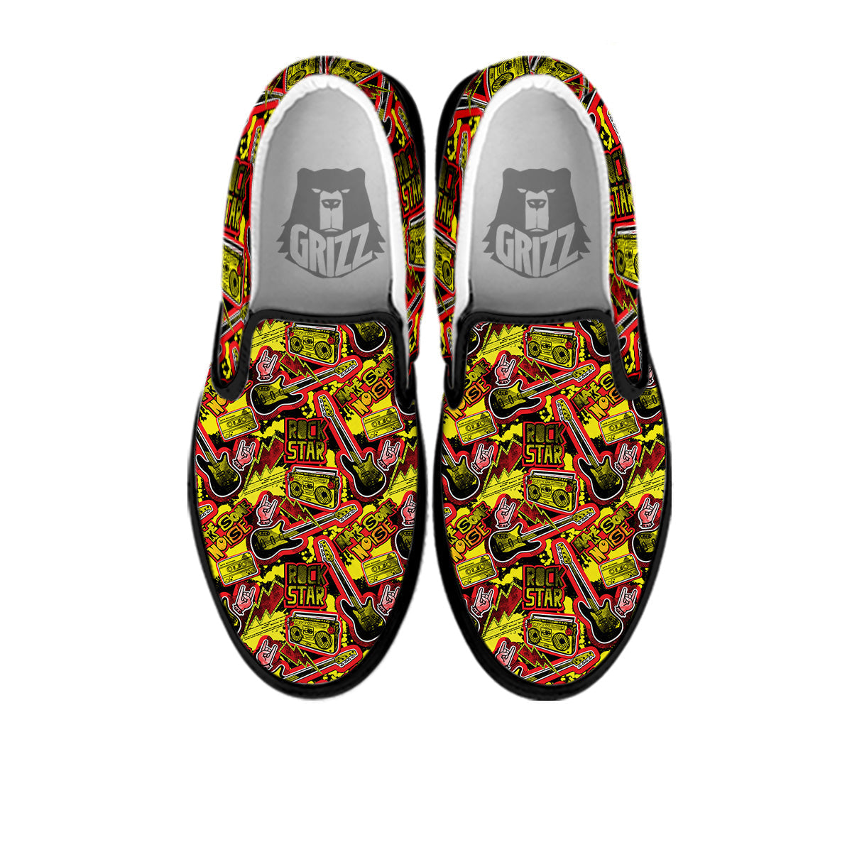 Graffiti Music Rock Star Print Pattern Black Slip On Shoes-grizzshop