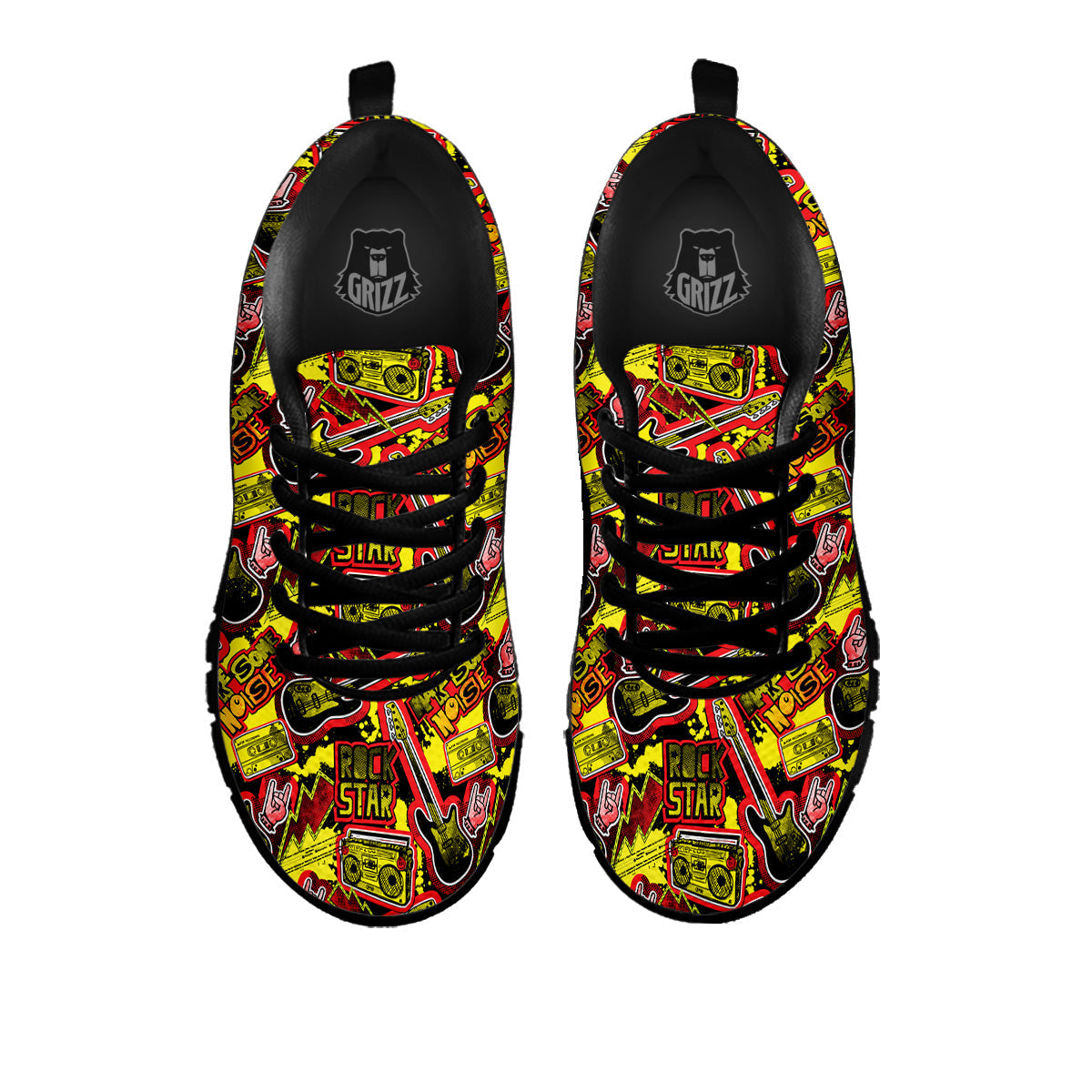 Graffiti Music Rock Star Print Pattern Black Sneaker-grizzshop