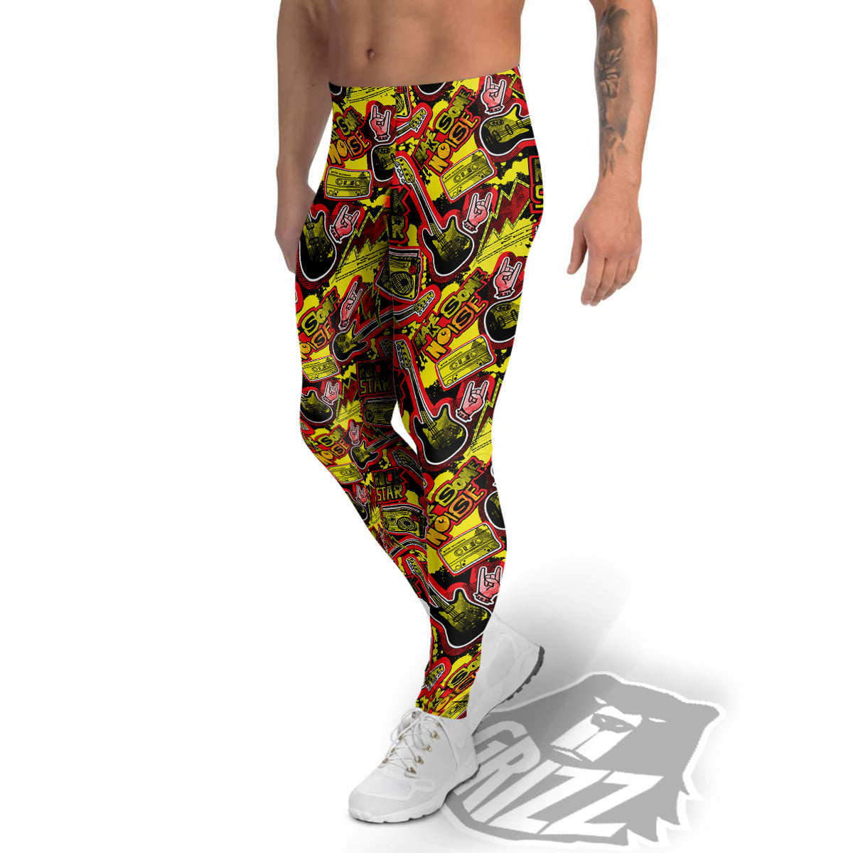 Graffiti Music Rock Star Print Pattern Men's Leggings-grizzshop