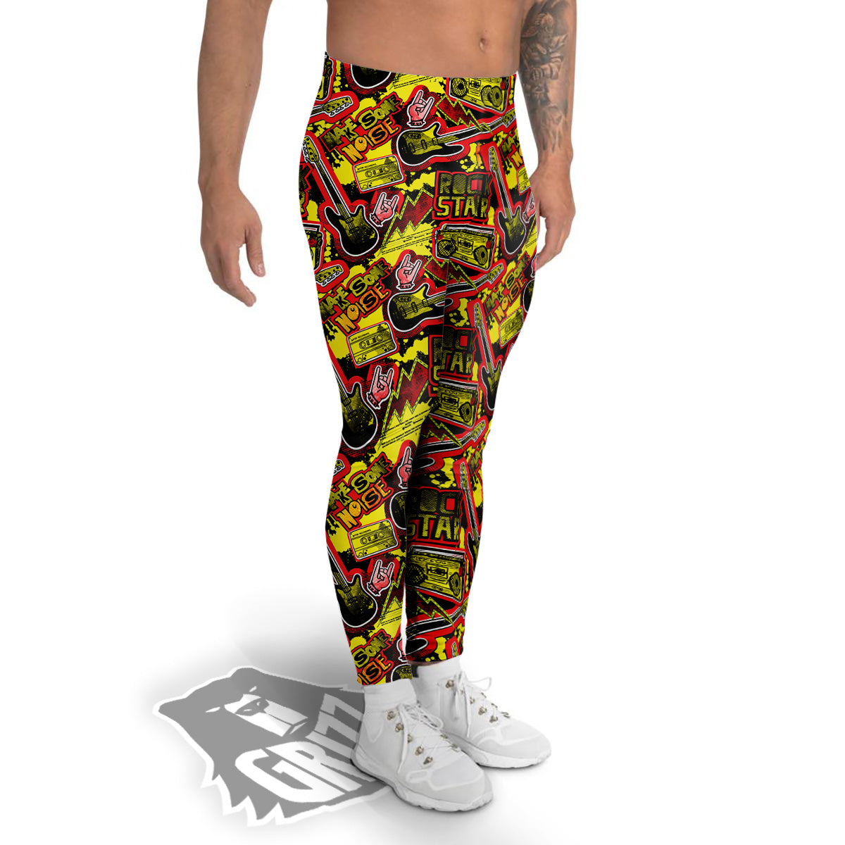 Graffiti Music Rock Star Print Pattern Men's Leggings-grizzshop