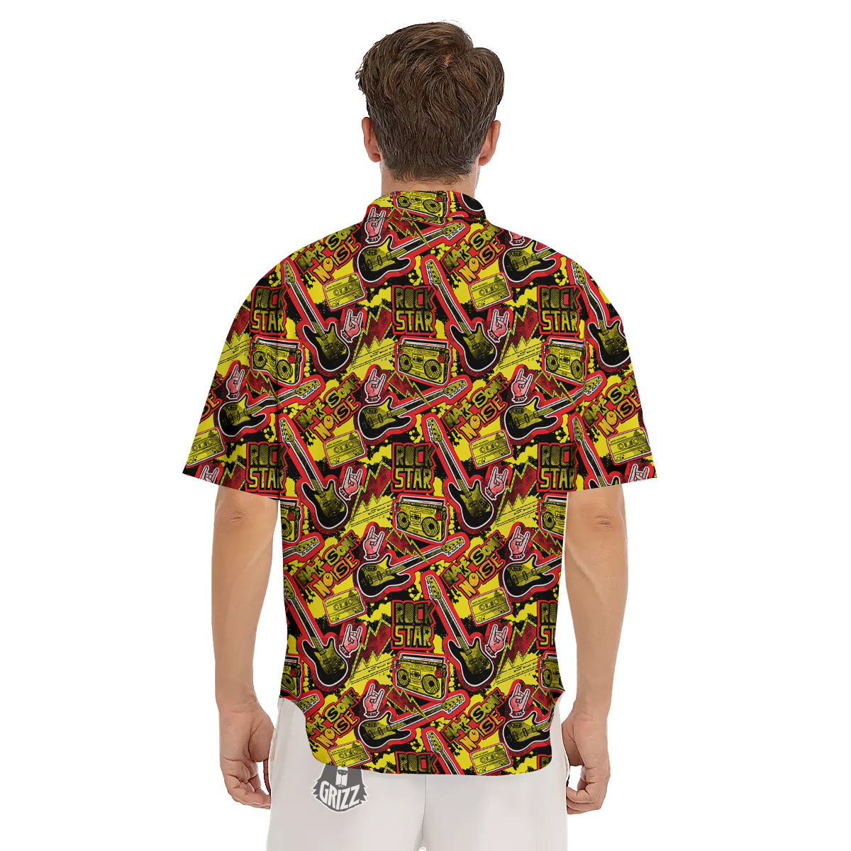 Graffiti Music Rock Star Print Pattern Men's Short Sleeve Shirts-grizzshop