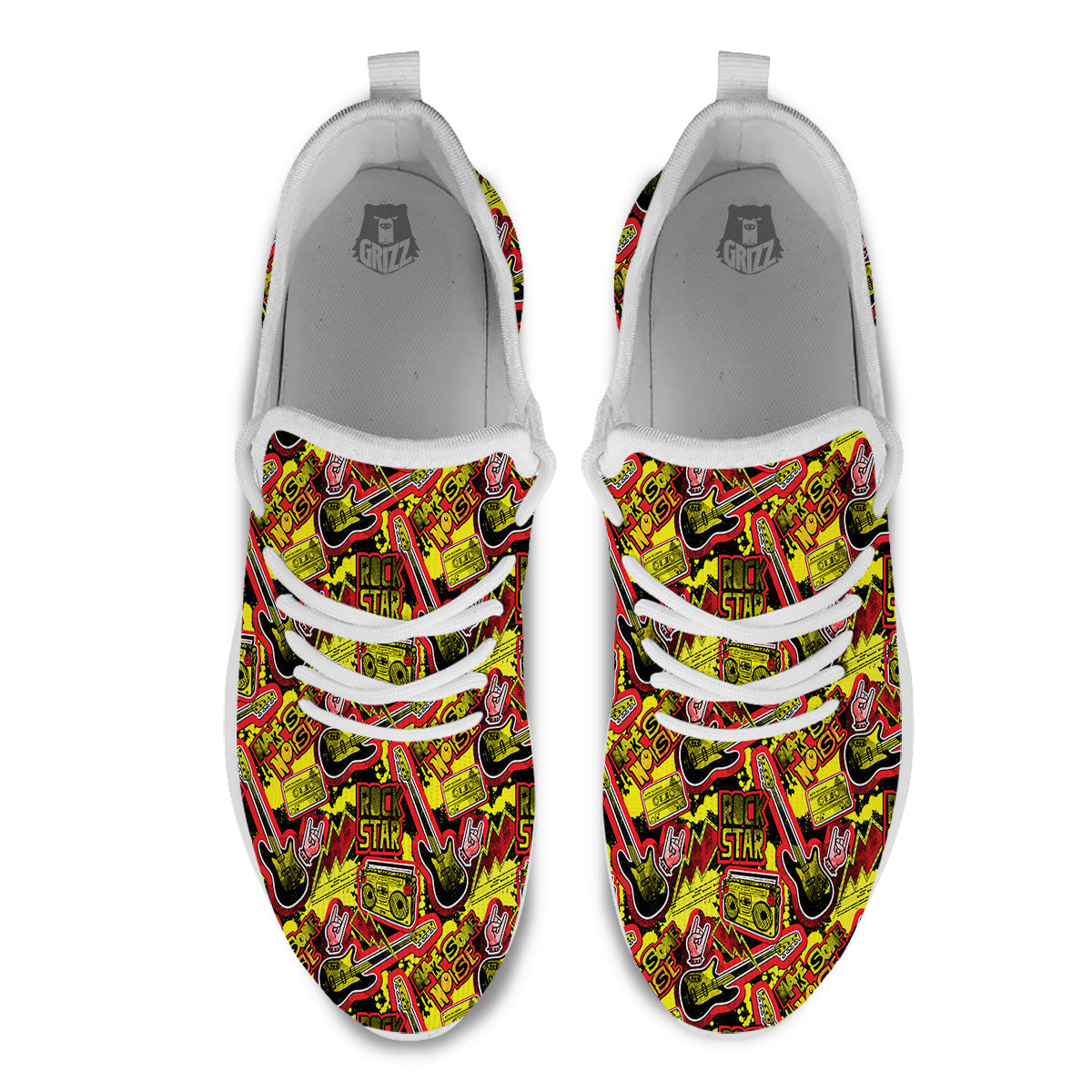 Graffiti Music Rock Star Print Pattern White Athletic Shoes-grizzshop