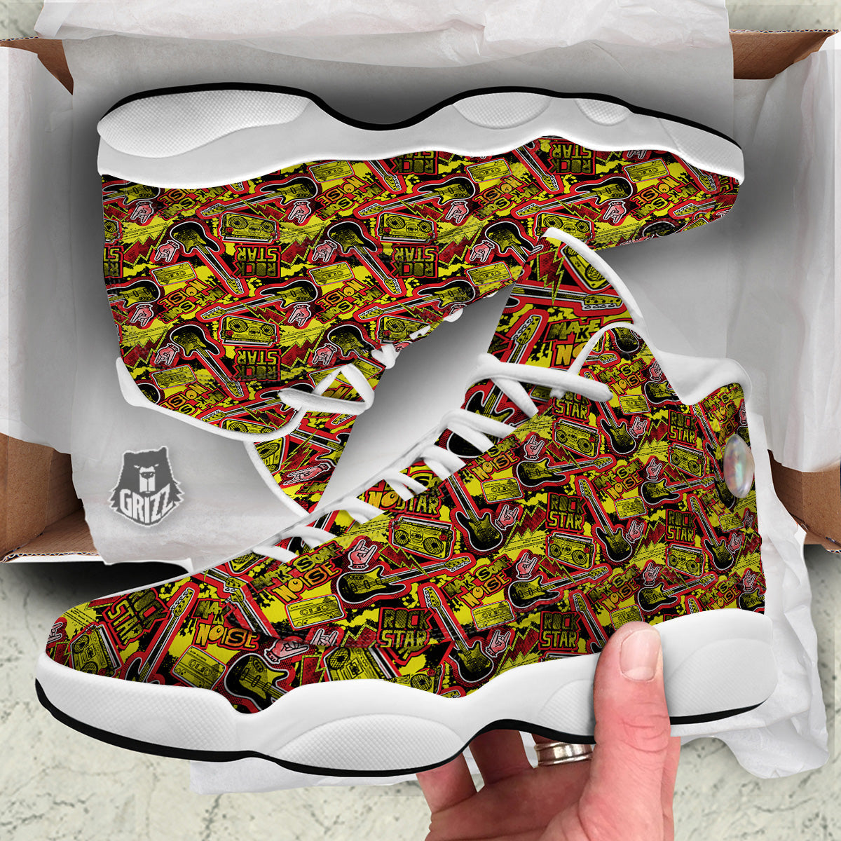 Graffiti Music Rock Star Print Pattern White Basketball Shoes-grizzshop