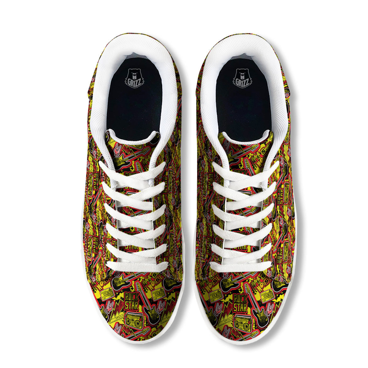 Graffiti Music Rock Star Print Pattern White Low Top Sneakers-grizzshop