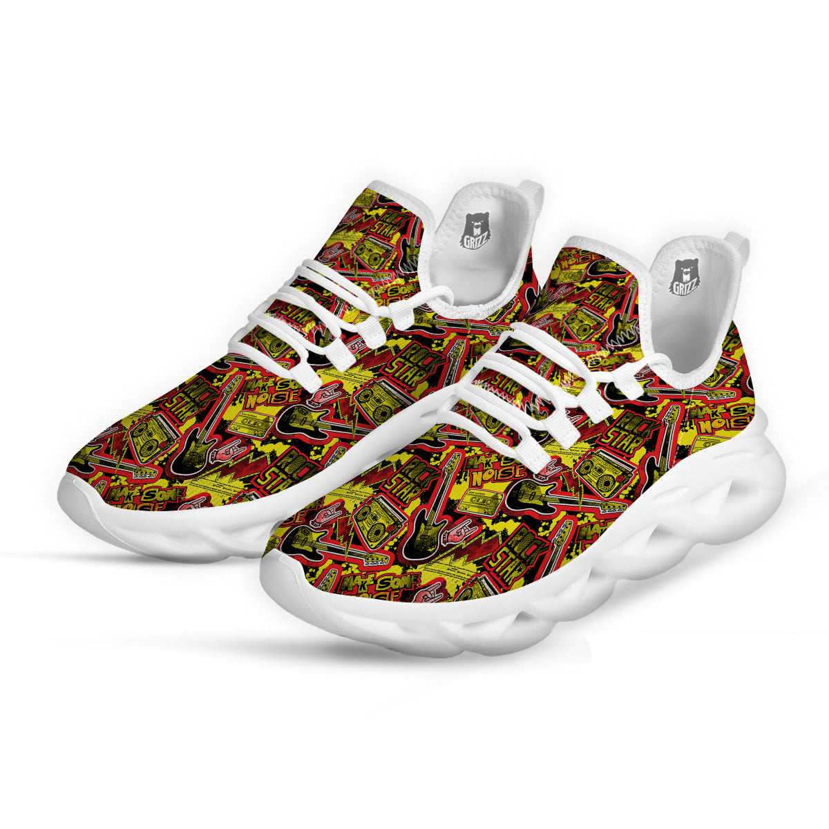 Graffiti Music Rock Star Print Pattern White Running Shoes-grizzshop