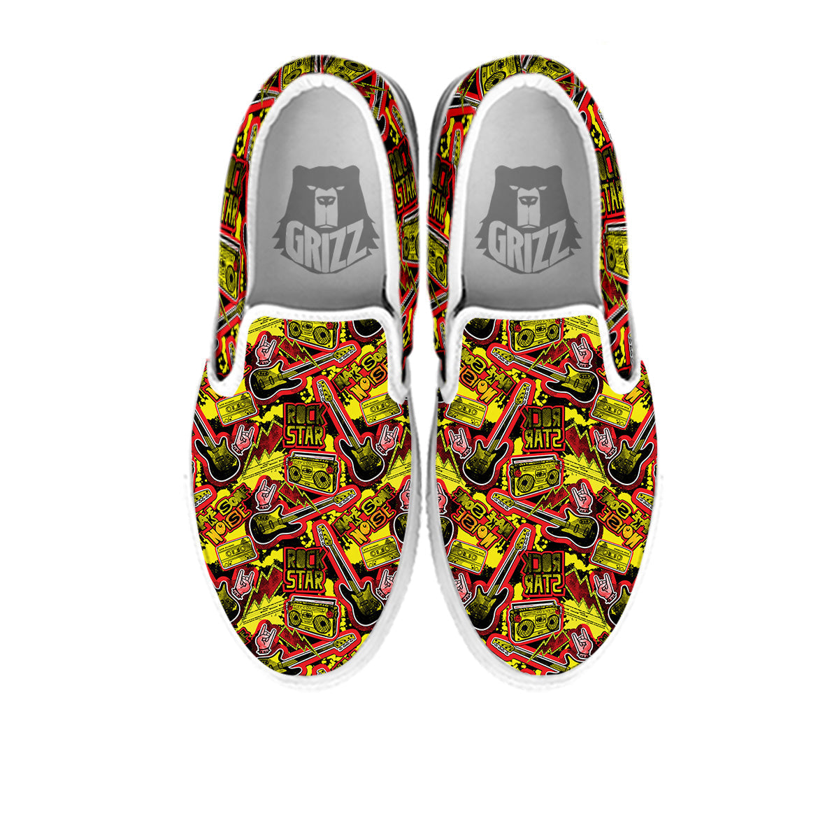 Graffiti Music Rock Star Print Pattern White Slip On Shoes-grizzshop