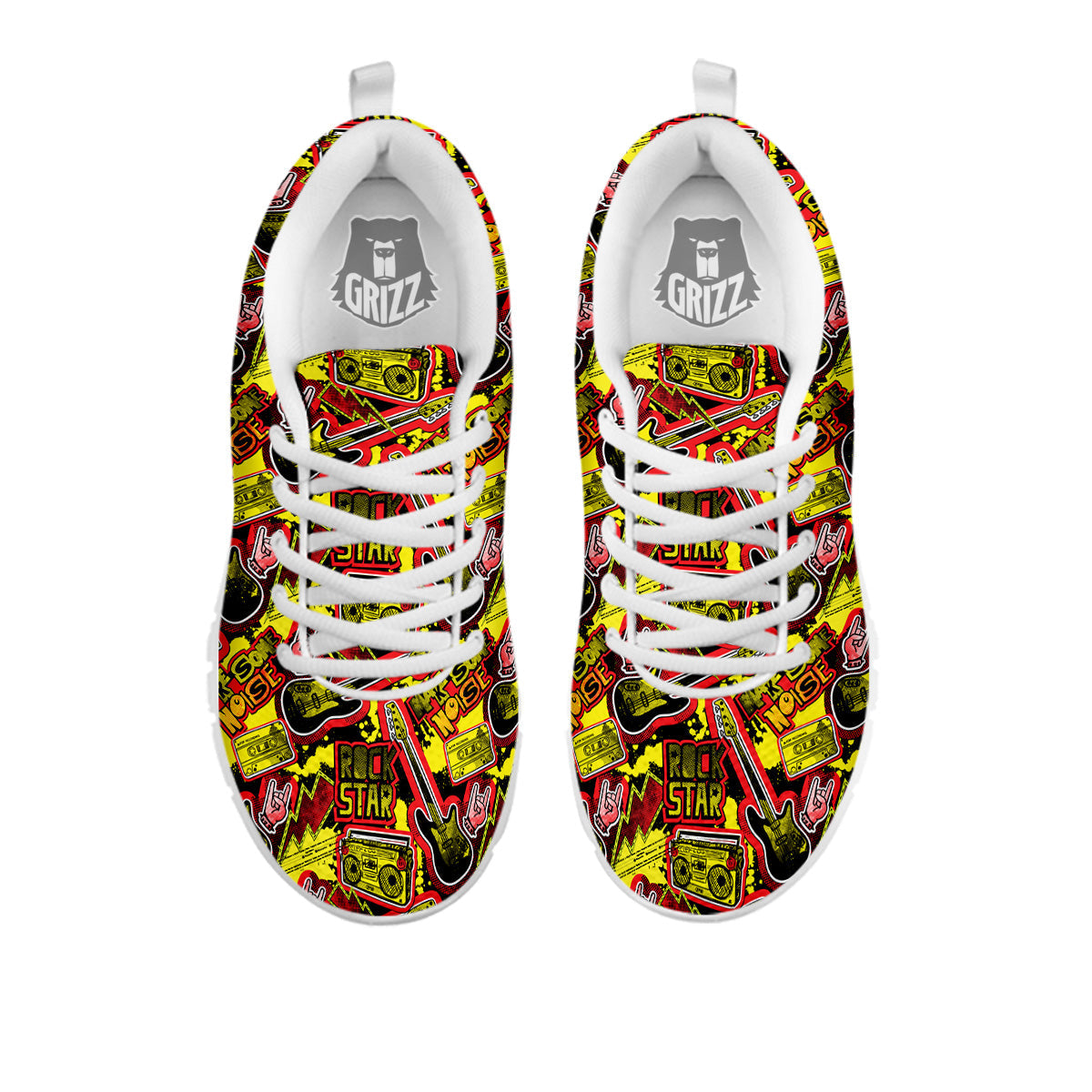 Graffiti Music Rock Star Print Pattern White Sneaker-grizzshop