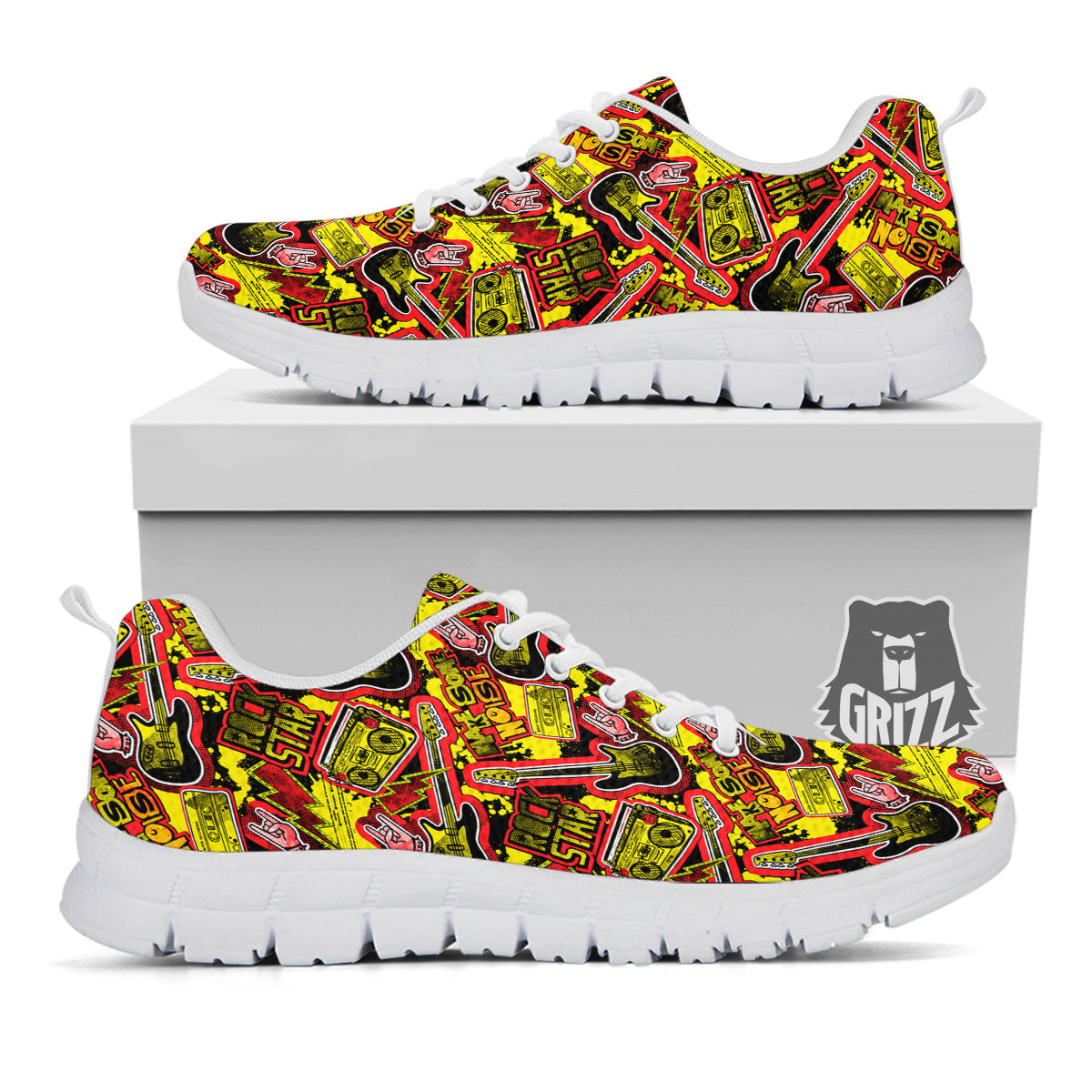 Graffiti Music Rock Star Print Pattern White Sneaker-grizzshop