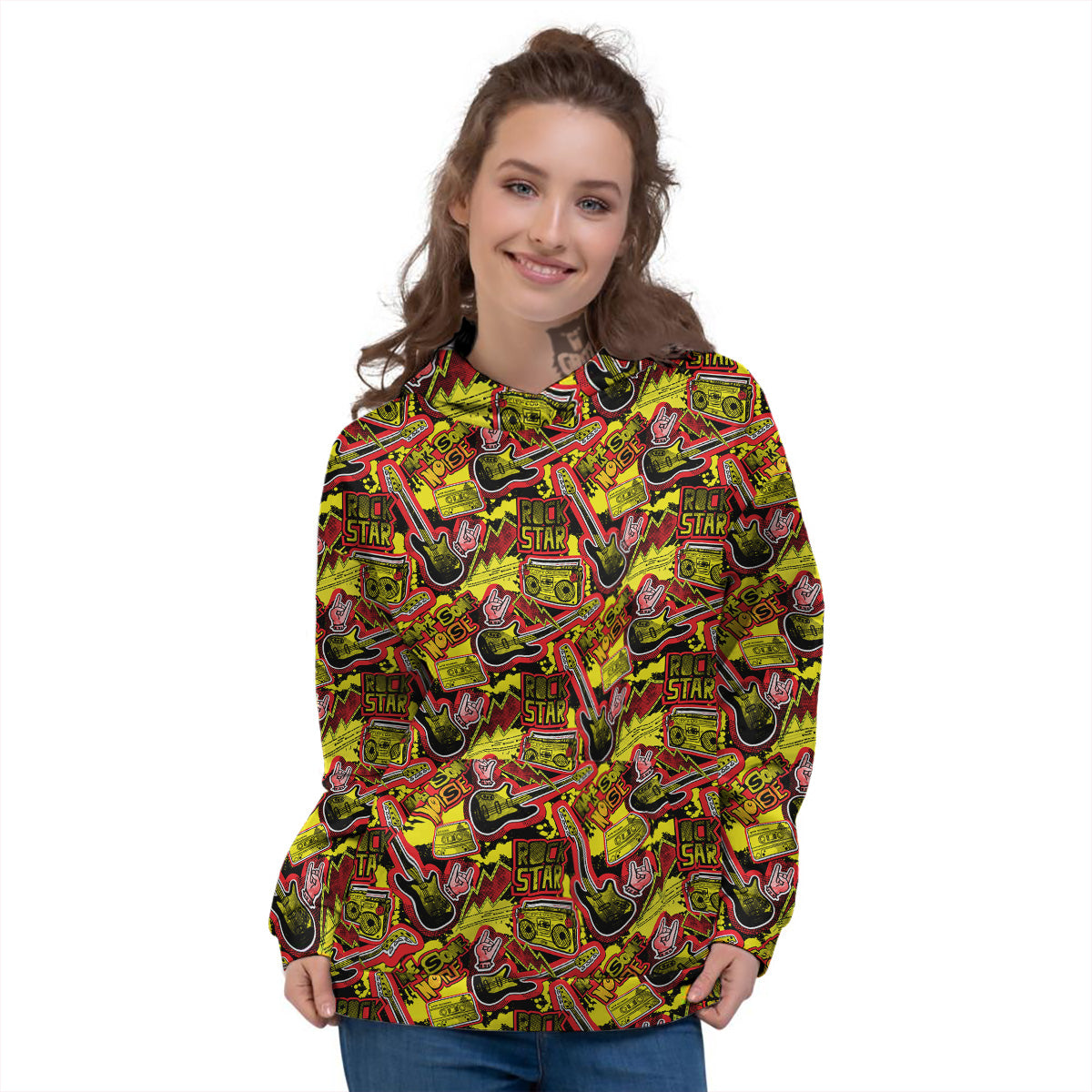 Graffiti Music Rock Star Print Pattern Women's Hoodie-grizzshop