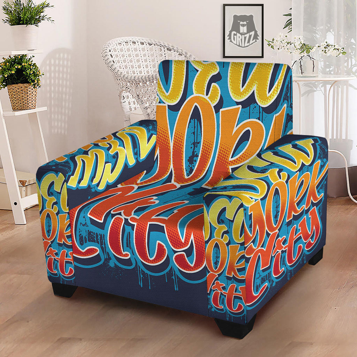 Graffiti NYC Print Armchair Slipcover-grizzshop