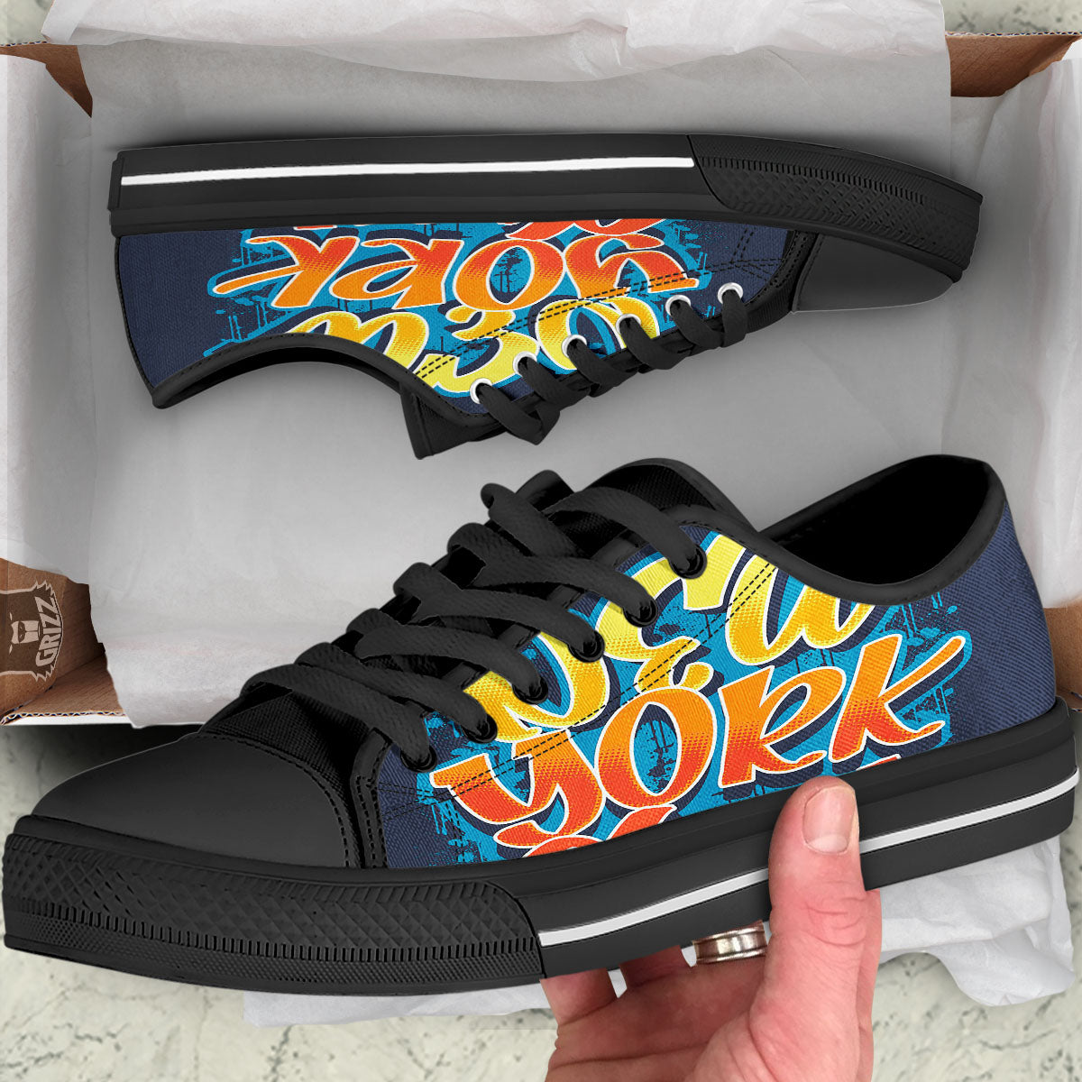 Graffiti NYC Print Black Low Top Shoes-grizzshop