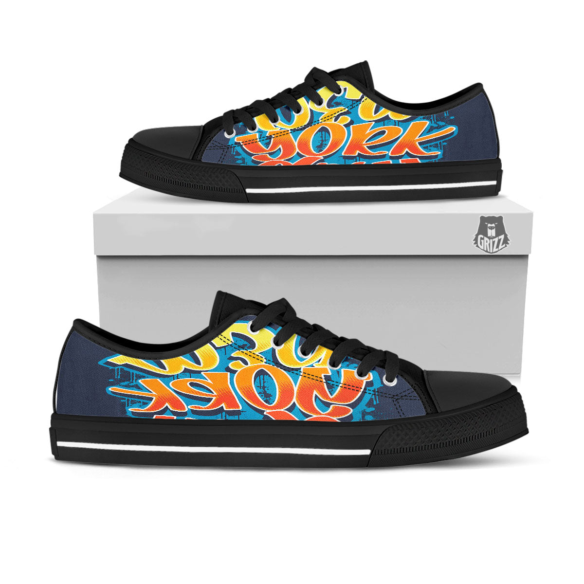 Graffiti NYC Print Black Low Top Shoes-grizzshop