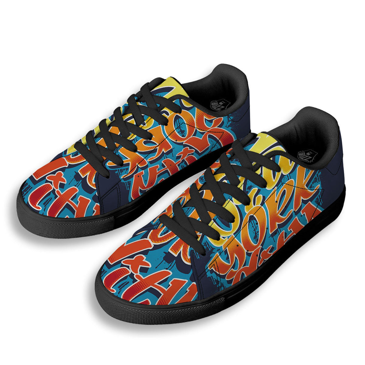 Graffiti NYC Print Black Low Top Sneakers-grizzshop