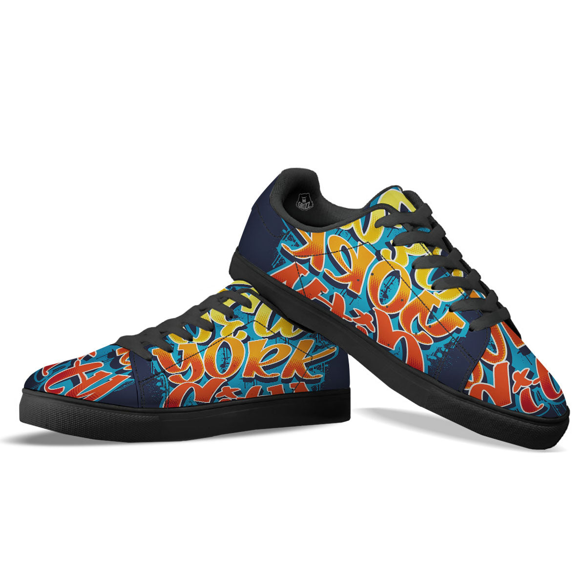 Graffiti NYC Print Black Low Top Sneakers-grizzshop