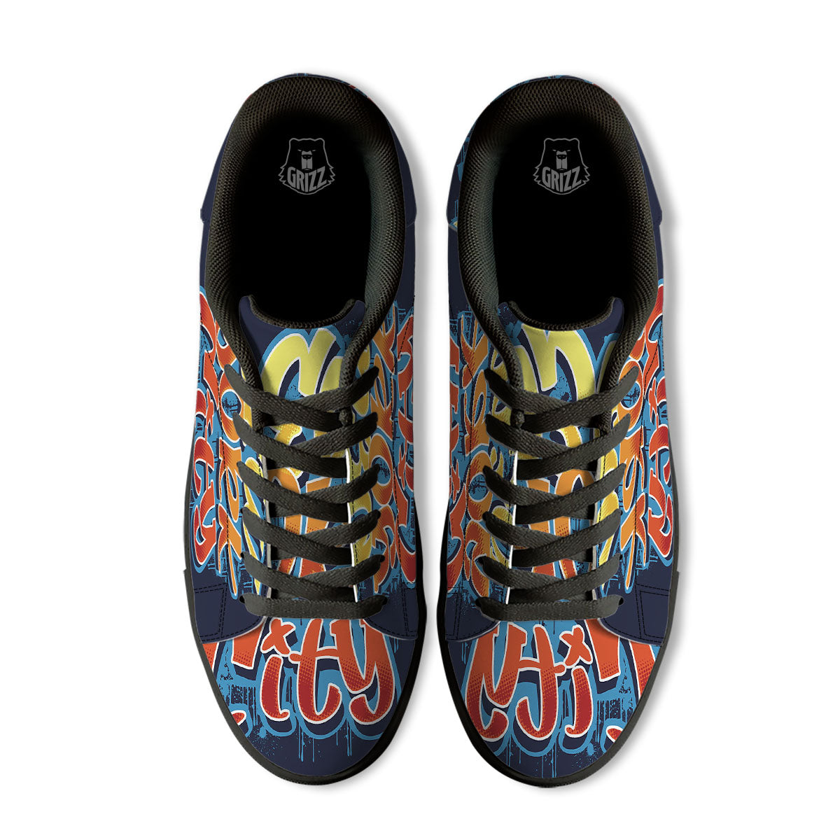 Graffiti NYC Print Black Low Top Sneakers-grizzshop